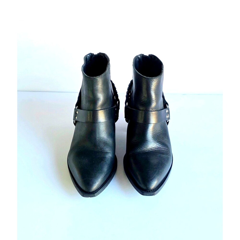 BRUSQUE Women's Black Leather Ankle Boots Pointed Toe Sz 35 7.5 Heeled Booties - Picture 4 of 14